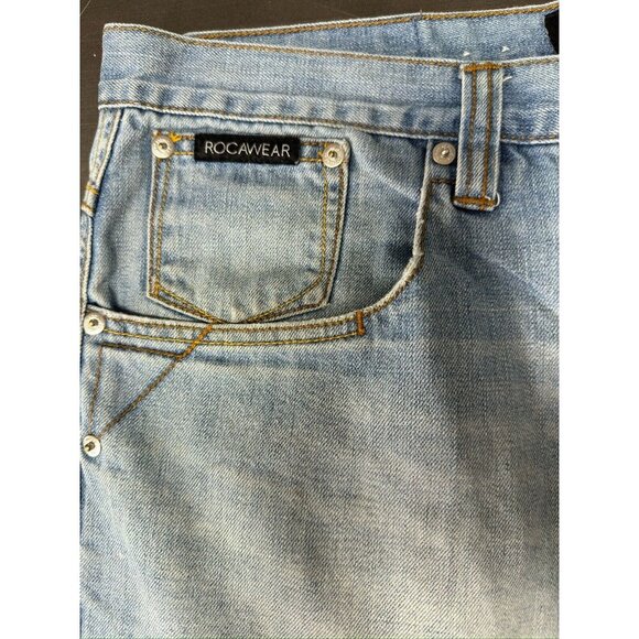 Vintage ROCAWEAR Mens Baggy Original Fit Jeans 38x34 Faded Wash Blue Denim 03877 - Picture 6 of 13